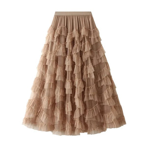 Lång kjol tyll Khaki / One Size