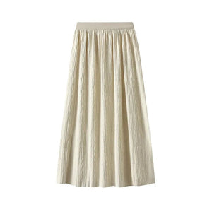 Lång krinklad kjol med resårmidja Beige / One Size