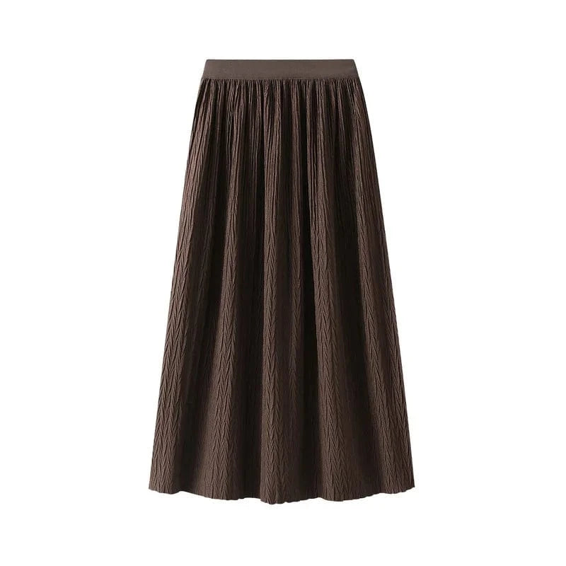 Lång krinklad kjol med resårmidja Brun / One Size