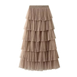 Lång tyllkjol med plisserade volanger Khaki / One size