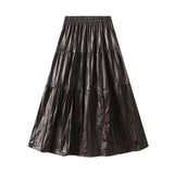 Maxikjol i plisserad skinnimitation Brun / One Size