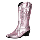 Metalliska Cowgirl Boots med Kontrastbrodyr Rosa / 35