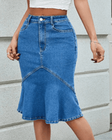 Midi jeanskjol med volang Blå / S