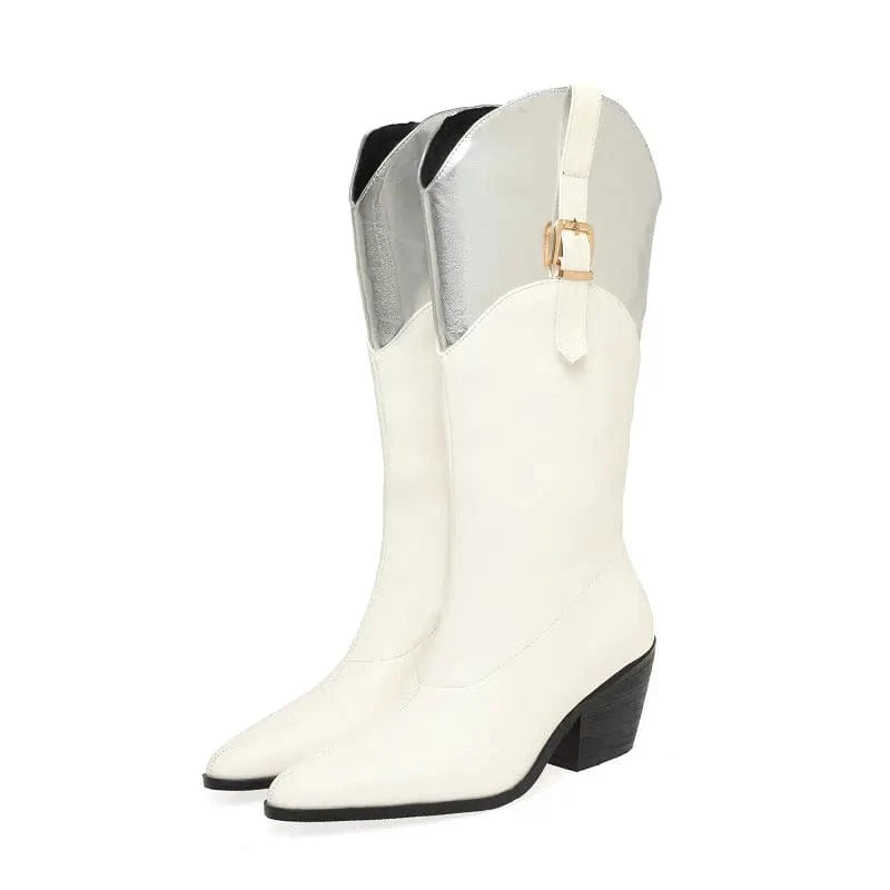 Höga Cowboyboots med Metallisk Topp för Dam Silver / 34.5