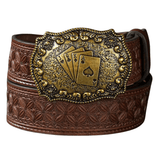 Mörkbrunt cowboybälte Poker / 120cm