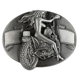 Motorcykel Bältesspänne "Pin Up Ryttare" Silver
