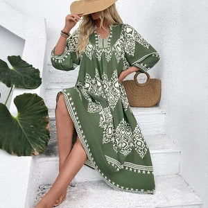 Olivgrön bohemisk klänning