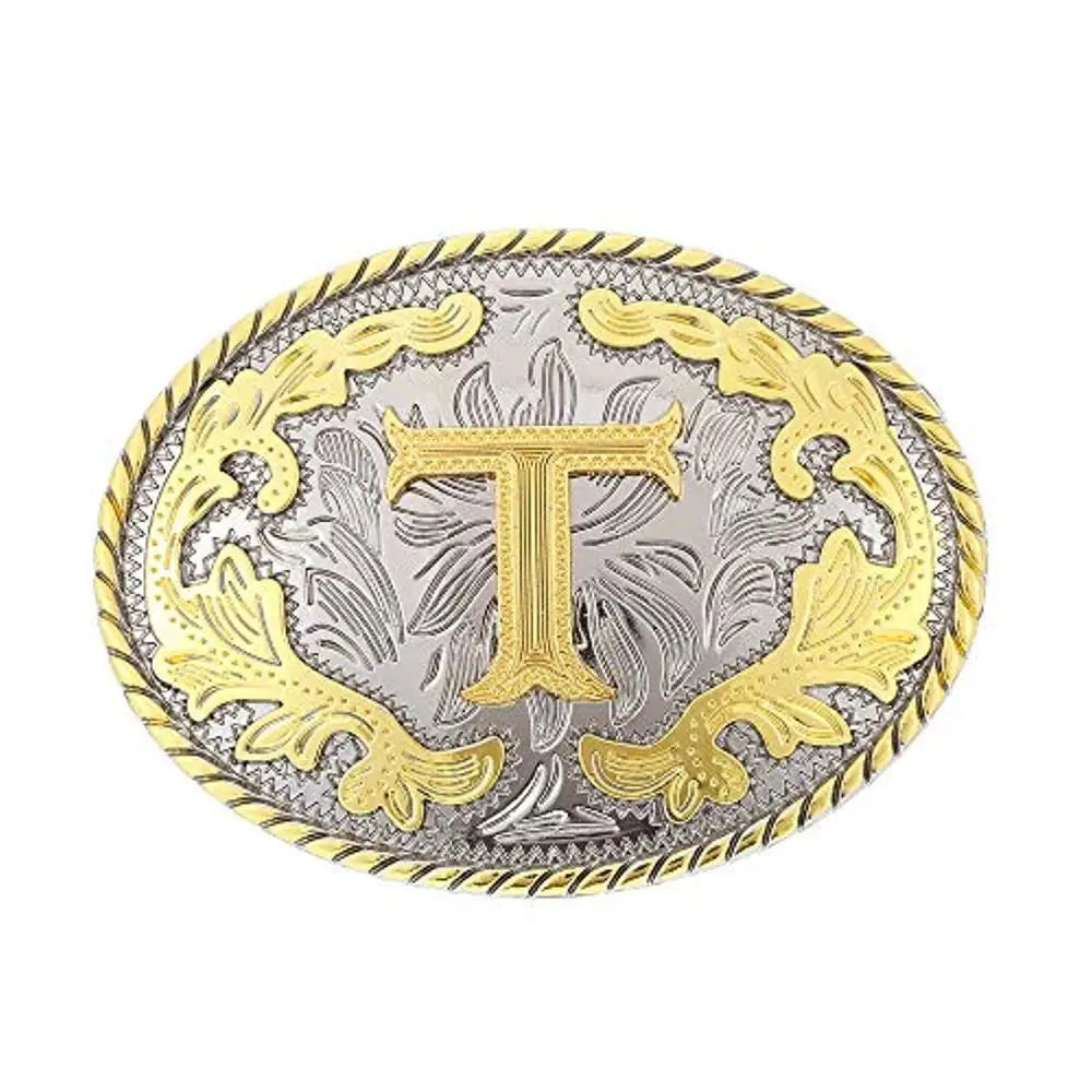 Ovalt westernbältesspänne med initial T