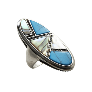 Ovalt westernring i 925 silver med turkos sten 7