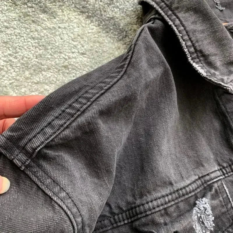 Oversize jeansjacka dam med blombroderi