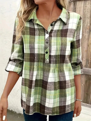 Plus size grön rutig popover-skjorta för dam