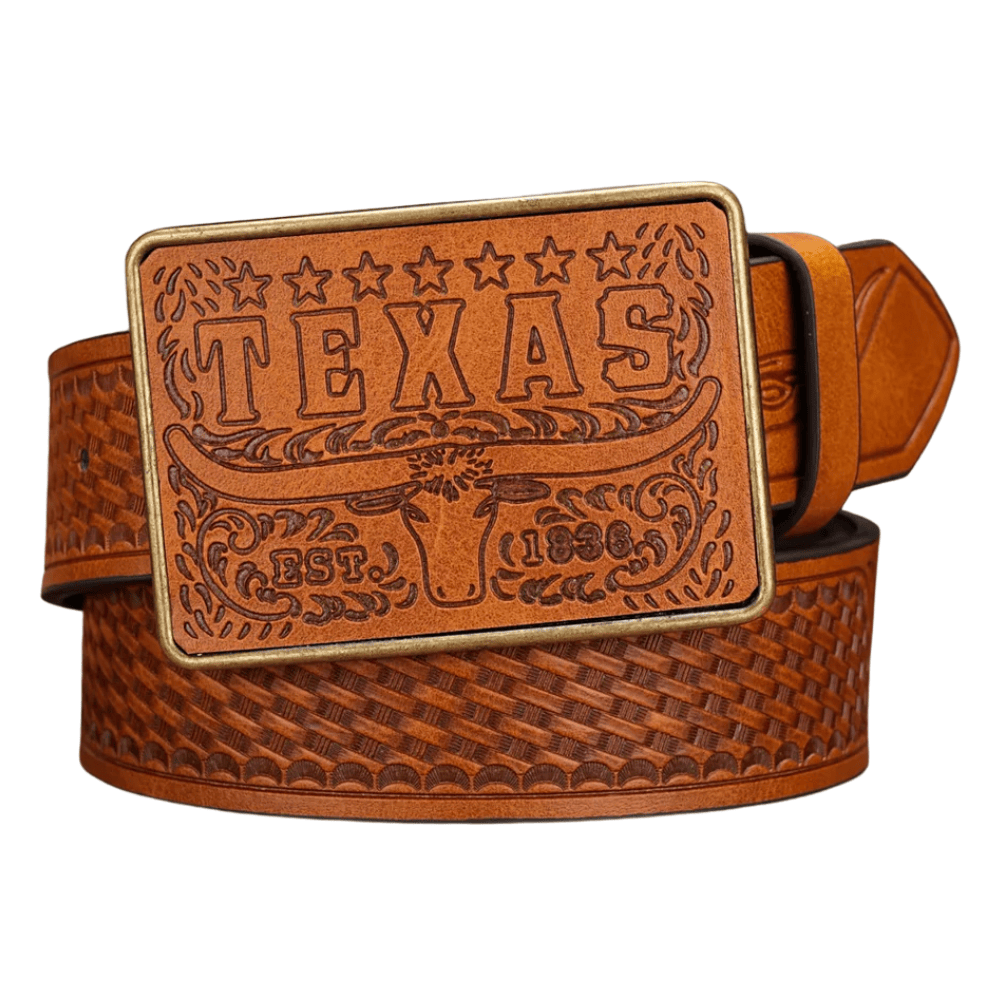 Präglat Texas Westernläderbälte Ljusbrun / 120cm