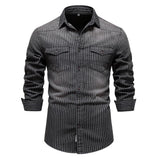 Randig cowboy skjorta herr i stretch-denim Svart / S