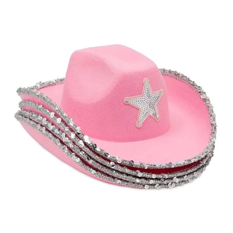 Rosa Cowgirlhatt med Paljettstjärna Rosa