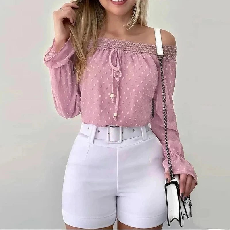 Rosa off shoulder-blus med smock och prickar Rosa / S