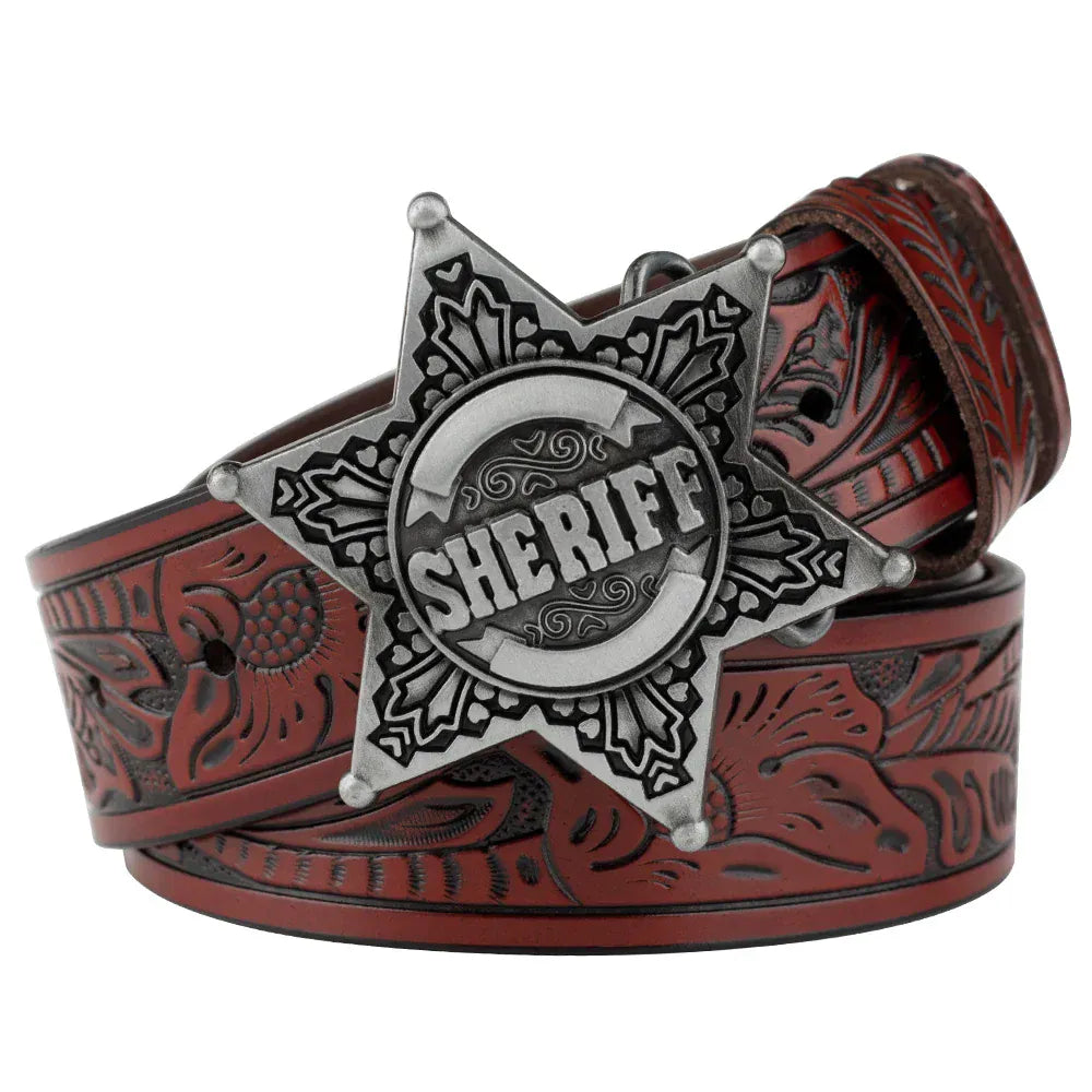 Sheriff westernläderbälte Silver vinröd / 90cm