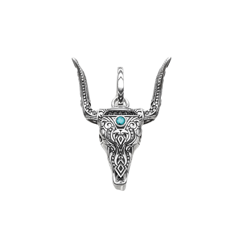 Silverhänge med tjurskalle och turkos Silver med turkos