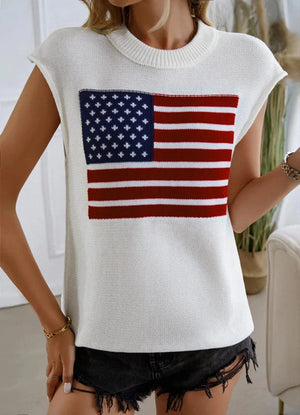 Stickad ärmlös tröja med amerikansk flagga