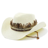 Stråcowboyhatt med fjäderdekor Offwhite / 56-58cm