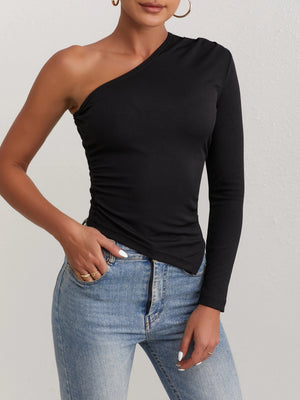 Svart asymmetrisk blus med en ärm Svart / S