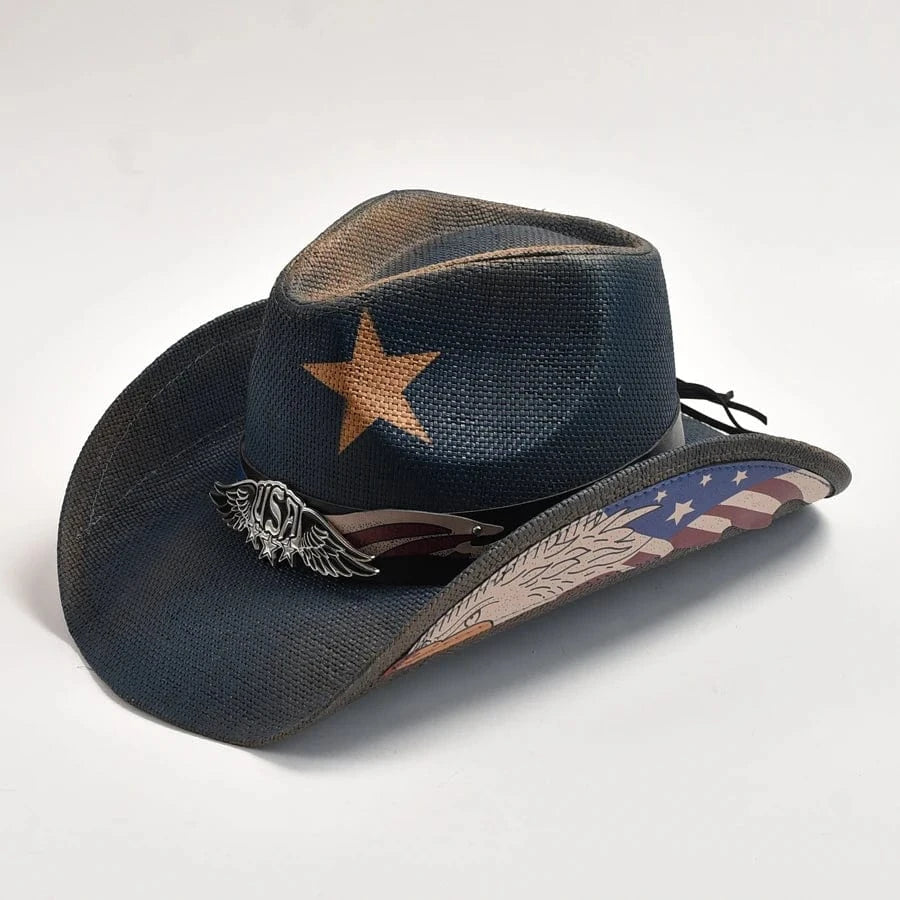 Svart stråcowboyhatt USA Svart / 56-58cm