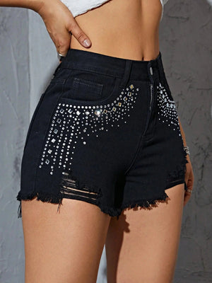Svarta jeansshorts med strass