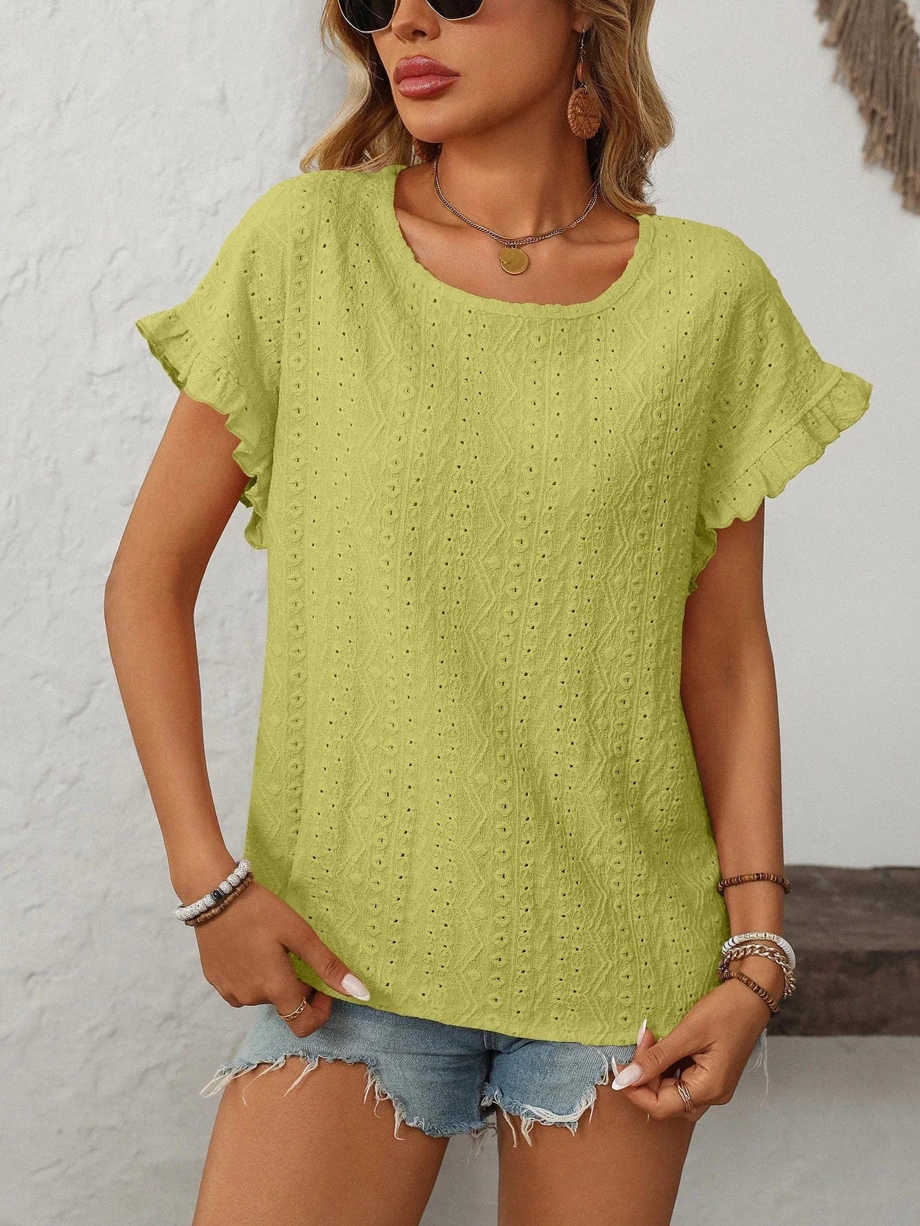 T-shirt blus med volangärmar