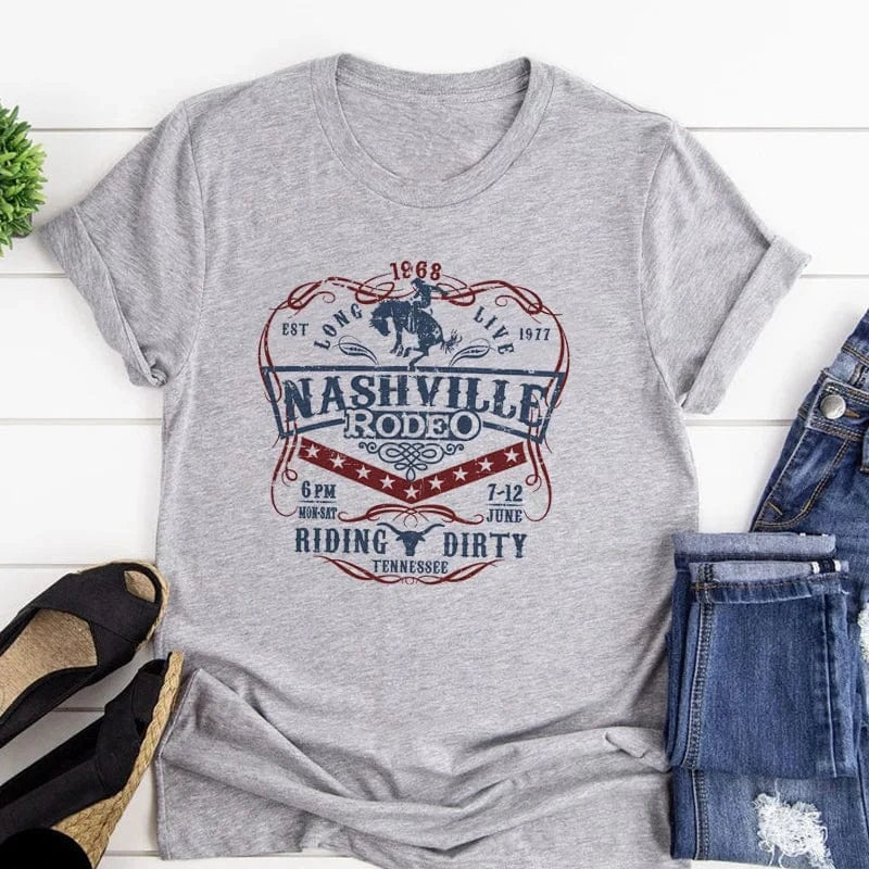 Tshirt för dam Nashville Rodeo westernstil Grå / XS