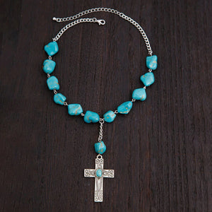 Turkost halsband med silverkors Silver