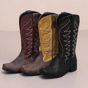 Tvåfärgade Höga Cowboyboots med Fyrkantig Tå för Dam