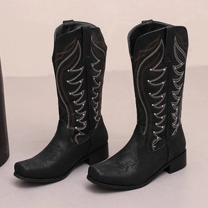 Tvåfärgade Höga Cowboyboots med Fyrkantig Tå för Dam
