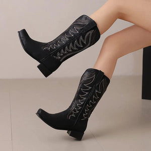 Tvåfärgade Höga Cowboyboots med Fyrkantig Tå för Dam