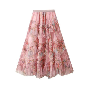Tyllkjol med blomstermotiv Rosa / One Size