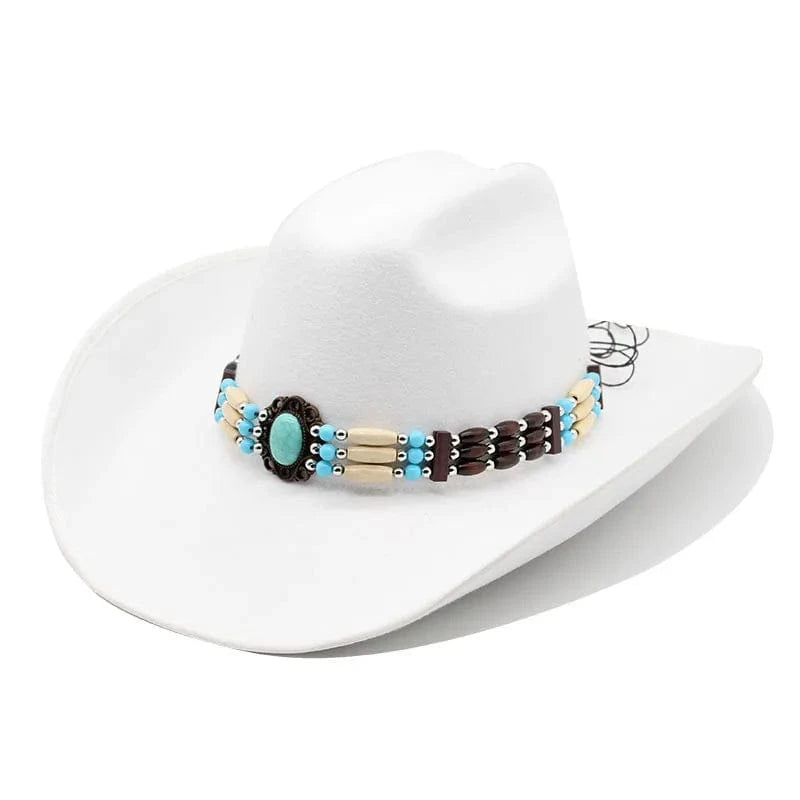 Ull Cowboyhatt med pärlband Vit / 57-59cm