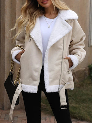 Varm beige shearlingjacka i skinnimitation