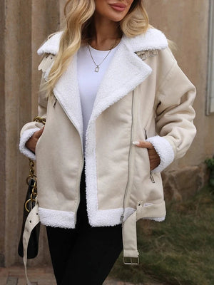 Varm beige shearlingjacka i skinnimitation