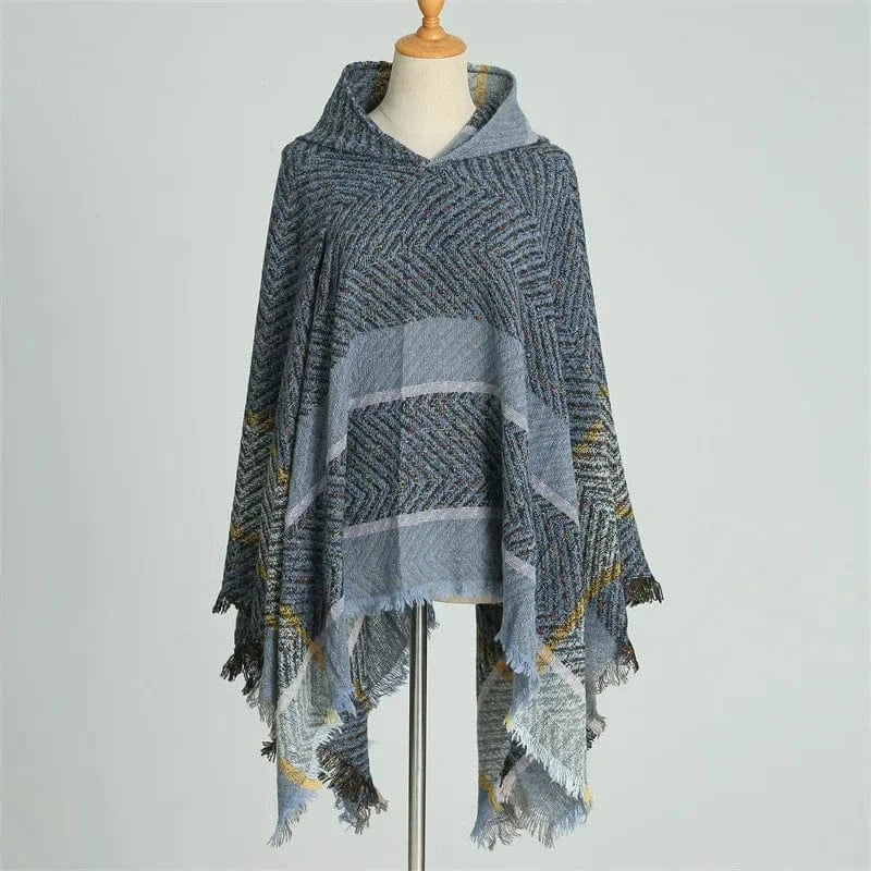 Varm poncho dam Blå / One Size