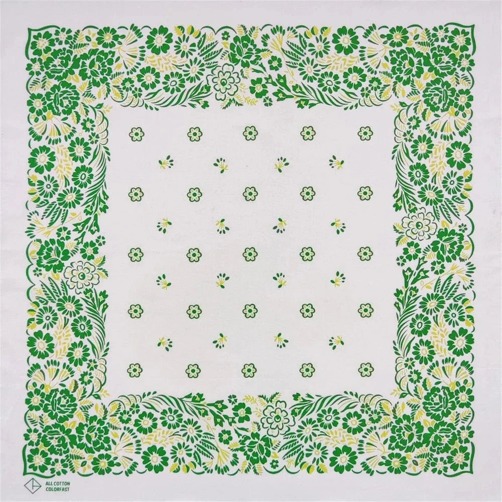 Vit Bandana med Grönt Blomstermönster Vit och grön