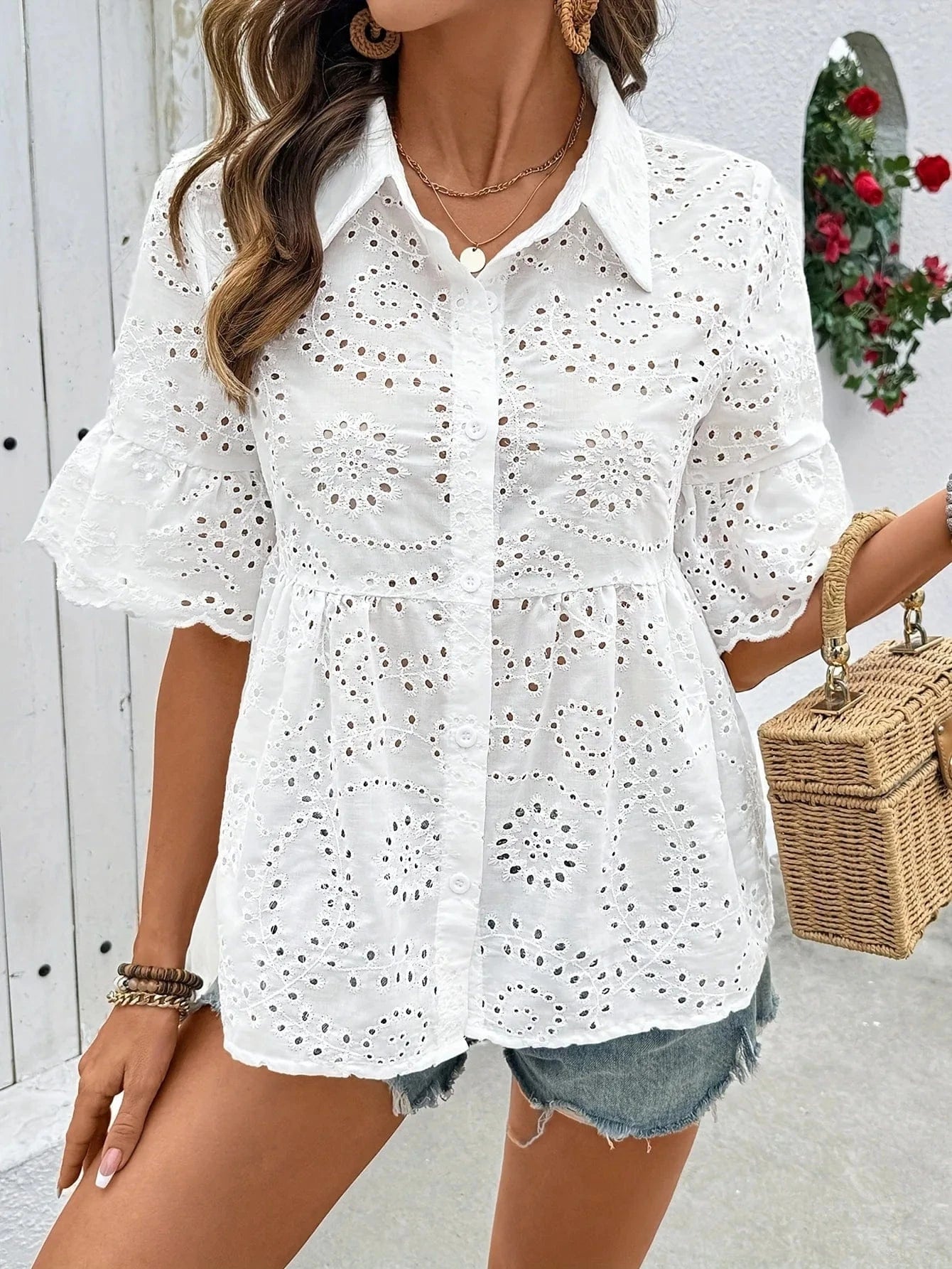 Vit blus broderie anglaise