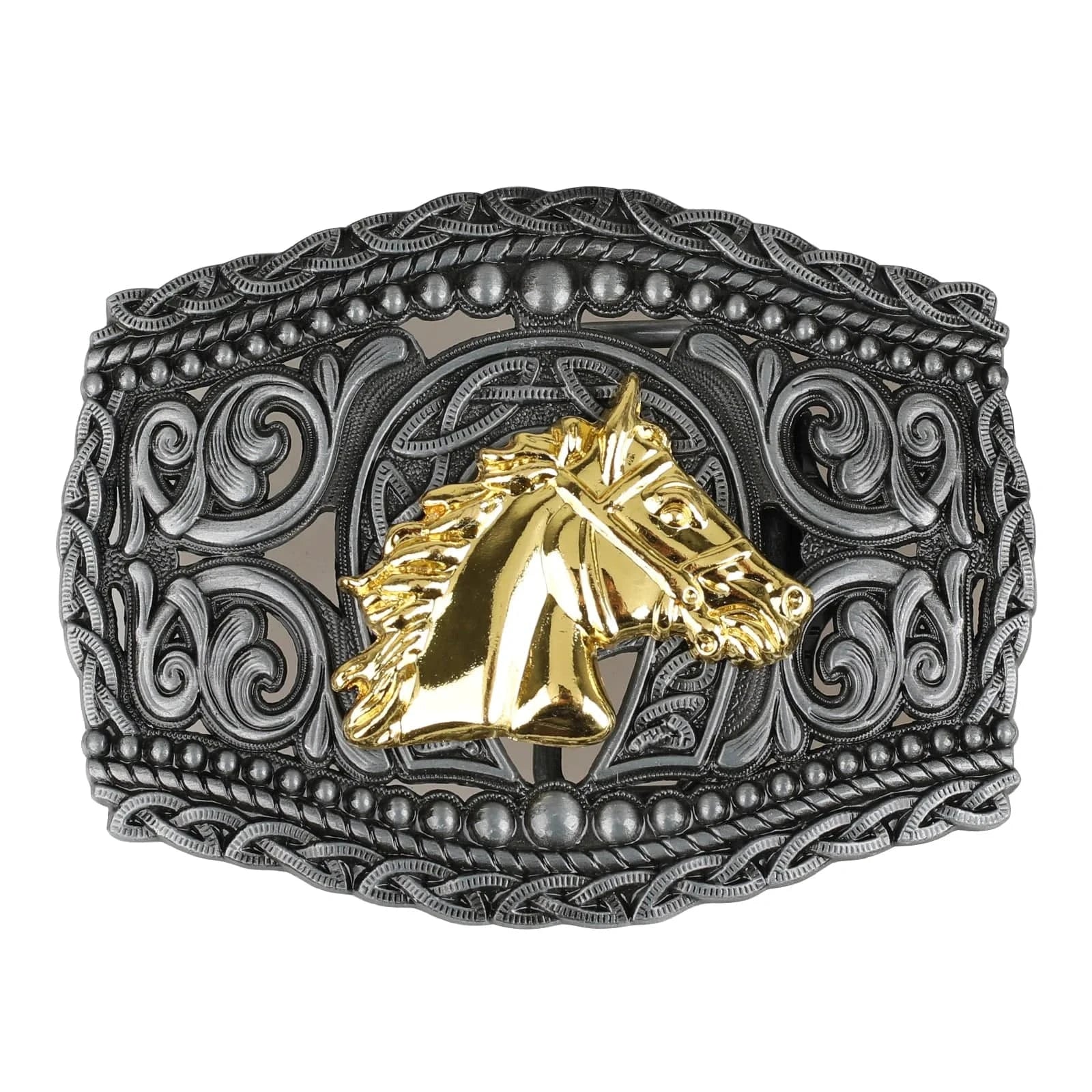 Western Bältesspänne i Metall med Präglad Design Hästhuvud-guld