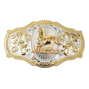 Western Bältesspännen Guld Silver Djurmotiv Vita Strass Blommig Relief Häst