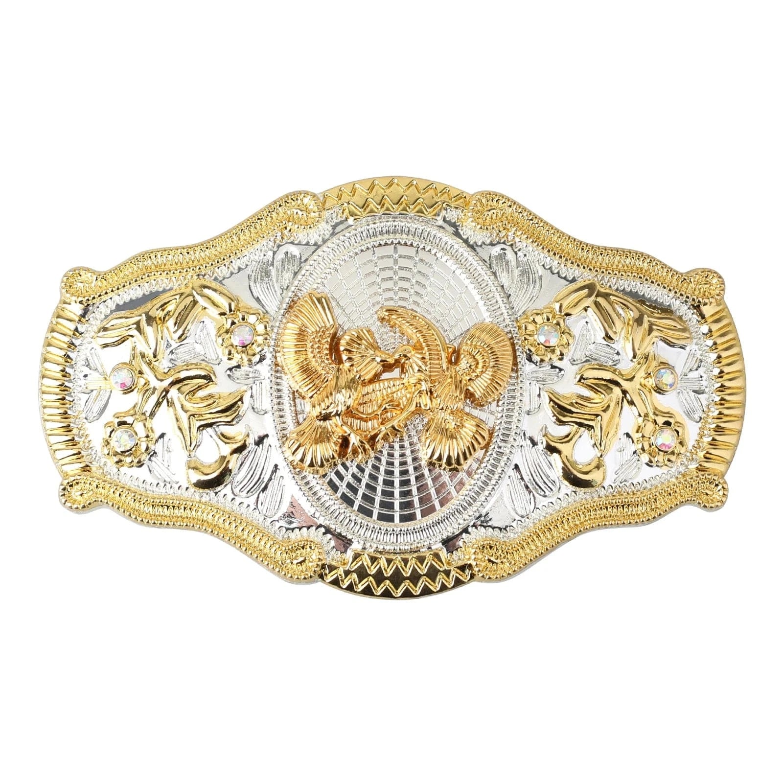 Western Bältesspännen Guld Silver Djurmotiv Vita Strass Blommig Relief Örn