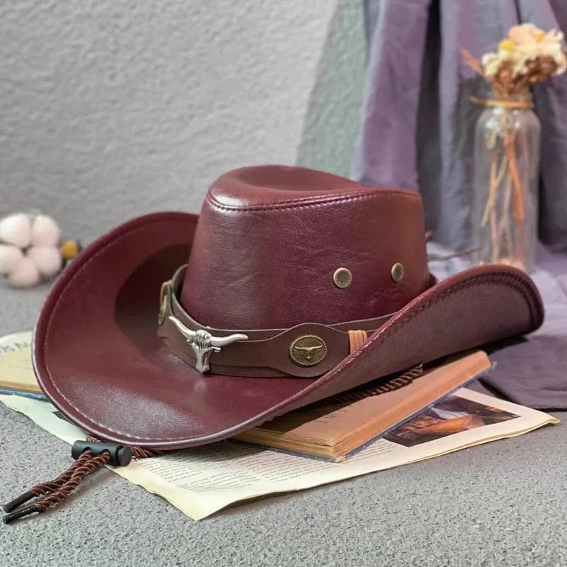 Western Cowboyhatt i Konstläder Vinröd02 / 56-58cm
