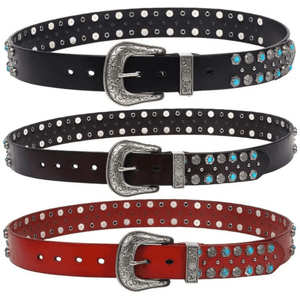 Westernbälte i Äkta Läder med Nitar och Turkosdetaljer