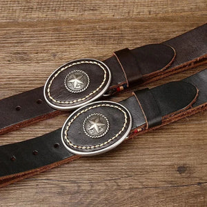 Westernbälte i Äkta Läder med Rund Spännesdesign och Vintage-känsla