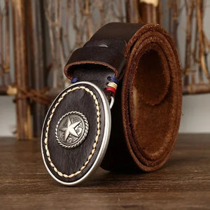 Westernbälte i Äkta Läder med Rund Spännesdesign och Vintage-känsla