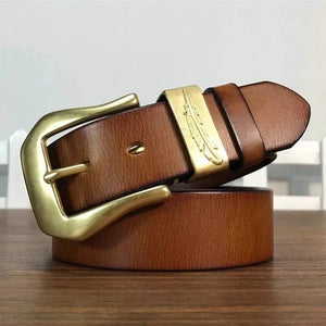 Westernbälte i äkta läder med vintage-kopparspänne