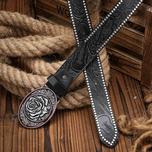 Westernbälte med rosgraverat spänne