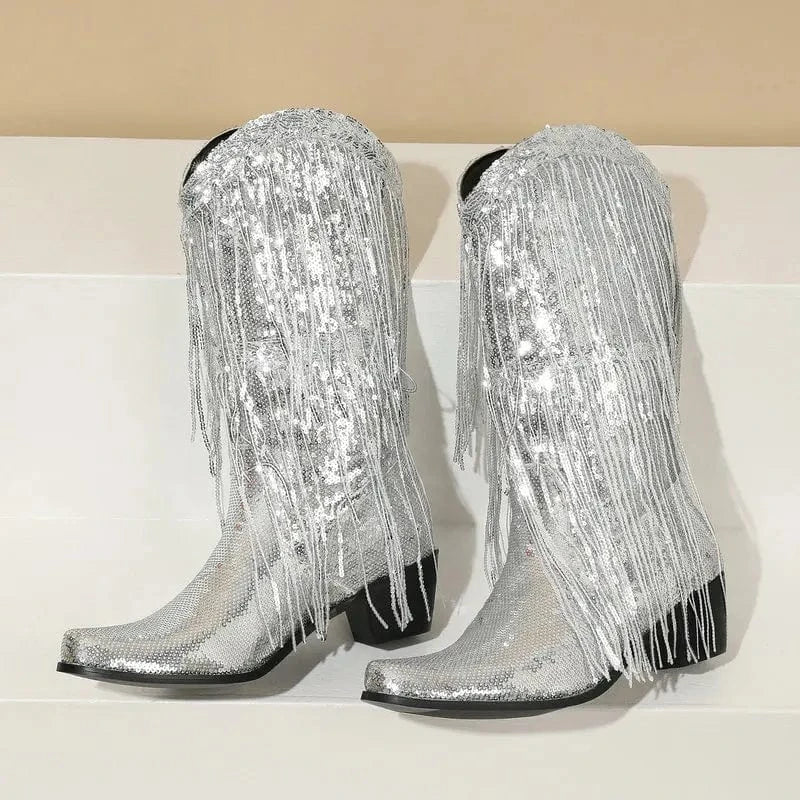 Westernboots med Glittrande Fransdesign