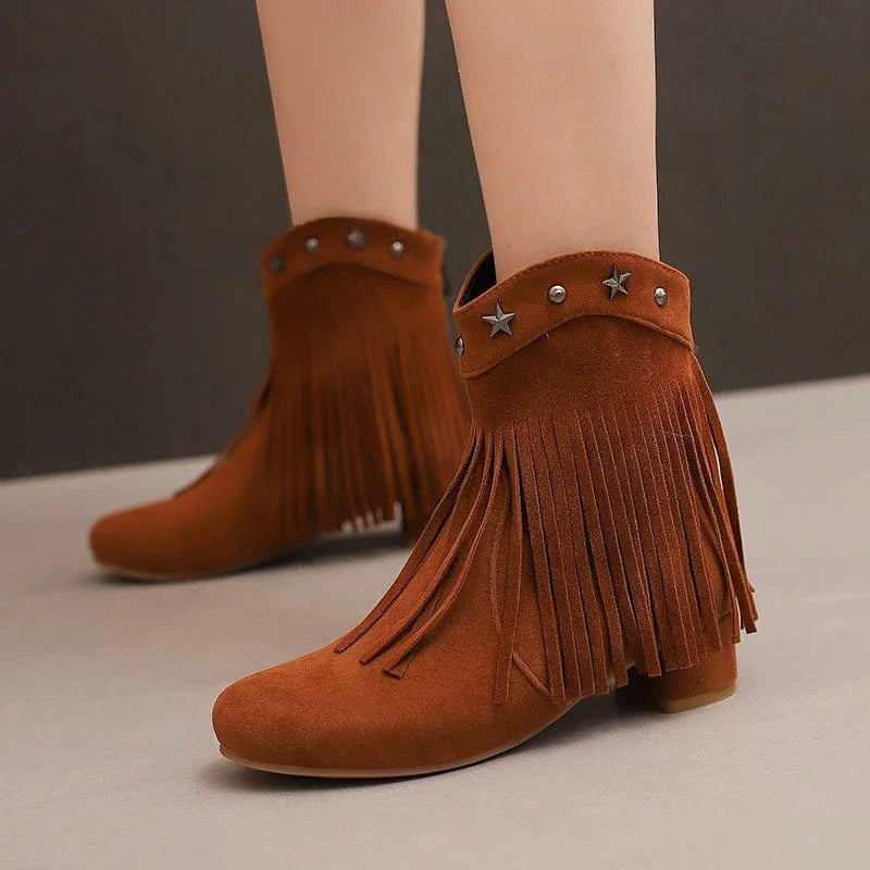 Ankelboots i Mocka med Fransar